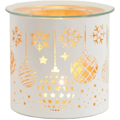 Kovový vonný krb na olejový vosk a držiak na sviečku 2v1 Baubles White And Gold Woodbridge