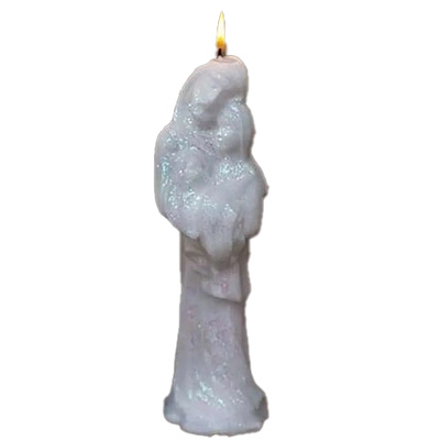 Christmas decorative candle white glitter Holy Family 250/80 mm