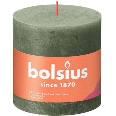 Bolsius kaimiškas bagažinės žvakių postas Rustic Shine 100/100 mm 10 cm - gaivi alyvuogių žalia