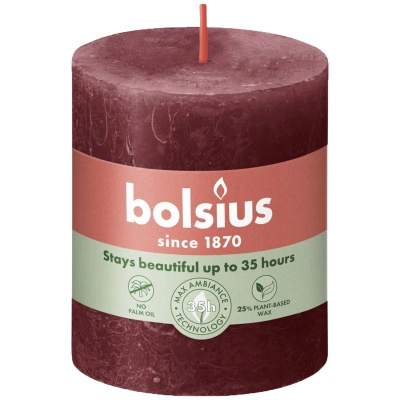 Bolsius kaimiškas bagažinės žvakių postas Rustic Shine 80/68 mm 8 cm - Velvet Red