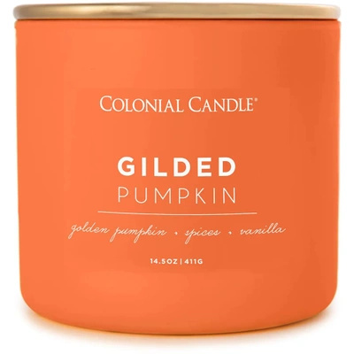 Grande bougie de soja parfumée en verre 3 mèches citrouille Gilded Pumpkin Colonial Candle 411 g