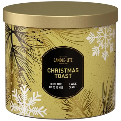 Grande bougie parfumée de Noël en verre à trois mèches Christmas Toast Candle-lite 396 g