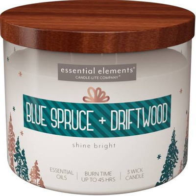 Grande bougie d'aromathérapie parfumée de Noël en verre à trois mèches Blue Spruce Driftwood Candle-lite 418 g