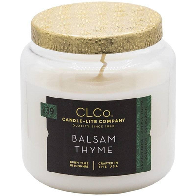 Grande bougie parfumée d'hiver en verre avec couvercle doré Balsam Thyme Candle-lite 396 g