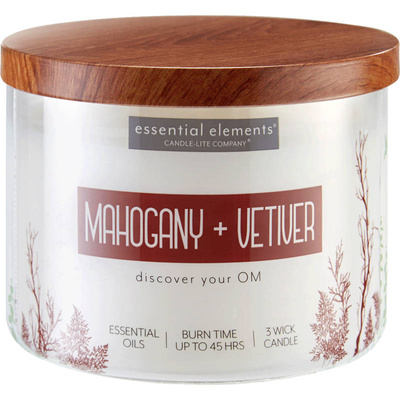 Grande bougie d'aromathérapie parfumée au soja en verre à trois mèches Mahogany Vetiver Candle-lite 418 g