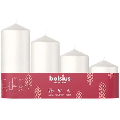 Bolsius sada 4 adventních svíček v kufru bez vůně - Frost White