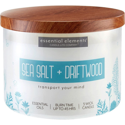 Candela grande per aromaterapia al profumo di soia in vetro con tre stoppini Sea Salt Driftwood Candle-lite 418 g