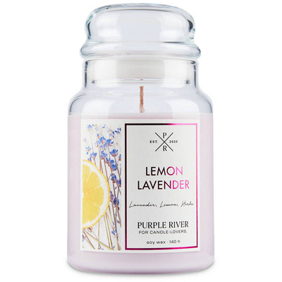 Duża sojowa świeca zapachowa w szkle lawenda cytryna Lemon Lavender Purple River 623 g