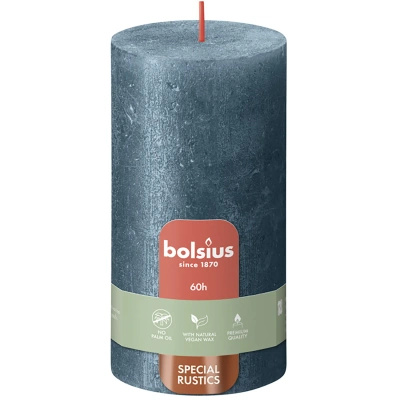 Bolsius Rustic Shimmer Stammkerze rustikal metallisiert unparfümiert 13 cm 130/68 mm - Metallic Blau Metallic Blau