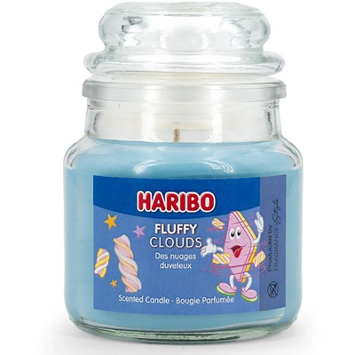 Haribo malá vonná svíčka ve skle Fluffy Clouds sladké marshmallows 85 g