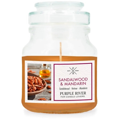 Sojová vonná svíčka ve skle Sandalwood Mandarin Purple River 623 g