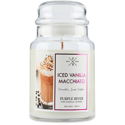 Candela di soia profumata in vetro grande caffè freddo Iced Vanilla Macchiato Purple River 623 g