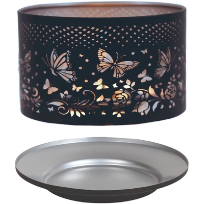 Metal burning cap and candle tray accessory set Butterfly Black and Silver Woodbridge