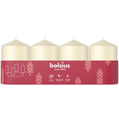 Bolsius set di 4 candele avvento non profumate 6 cm 60/40 mm - Crema