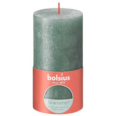 Bolsius Rustic Shimmer trunk solid candle rustic metallized unscented 13 cm 130/68 mm - Azure Oxid Blue