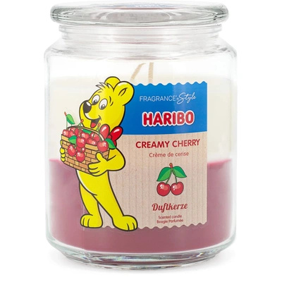 Haribo duża świeca zapachowa w szkle 2w1 Creamy Cherry żelki wiśniowa cola wanilia 510 g