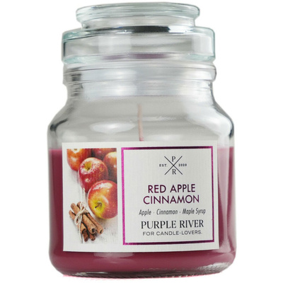 Candela profumata di soia in vetro mela con cannella Red Apple Cinnamon Purple River 113 g