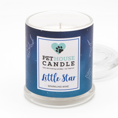 Candela profumata alla soia in vasetto di vetro neutralizzazione odori PetHouse Candle Little Star Spumante 250 g