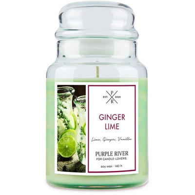 Grande bougie parfumée soja en verre gingembre agrumes Ginger Lime Purple River 623 g