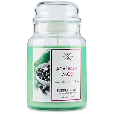 Grande bougie parfumée de soja dans en verre aloès frais Acai Palm Aloe Purple River 623 g