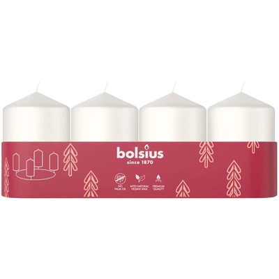 Bolsius brick trunk candle set of 4 pcs pillar unscented advent candle 6 cm 60/40 mm - White