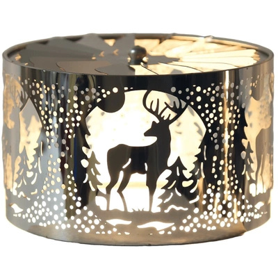 Rotating burning metal candle cap deer in the woods Stag Silver Woodbridge