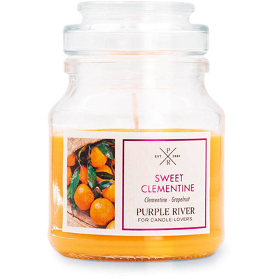 Candela profumata di soia agli agrumi in vetro mandarino clementina Sweet Clementine Purple River 113 g