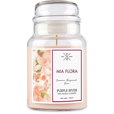 Veľká sójová kvetinová sklenená vonná sviečka Mia Flora Purple River 623 g