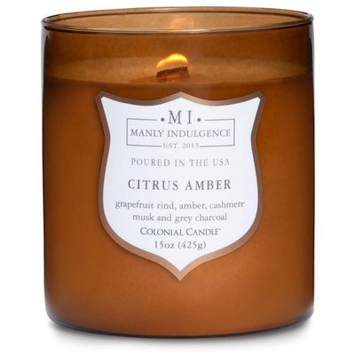 Sójová vonná sviečka pánska drevený knôt Colonial Candle - Citrus Amber