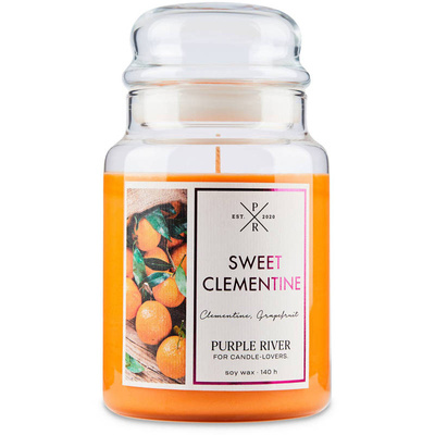 Sojowa świeca zapachowa w szkle cytrusowa mandarynkowa Klementynki Sweet Clementine Purple River 623 g