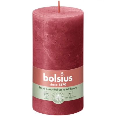 Bolsius rustieke boomstam kandelaar Rustic Shine 130/68 mm 13 cm - Delicaat rood