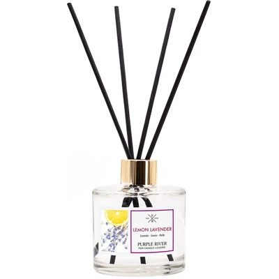 Bâtonnets parfumés dans une bouteille en verre emballés dans une boîte Lemon Lavender Purple River 200 ml