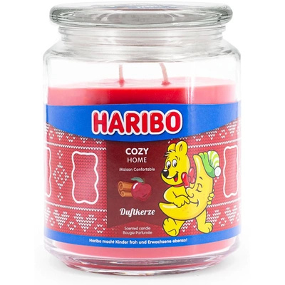 Haribo candela profumata natalizia grande in vetro Cozy Home mela cannella 510 g