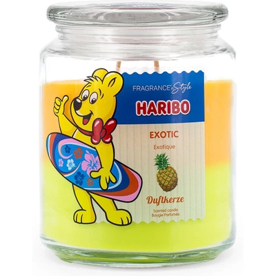 Haribo grande bougie parfumée en verre 2en1 Exotic bonbons gélifiés fruits tropicaux noix de coco 510 g