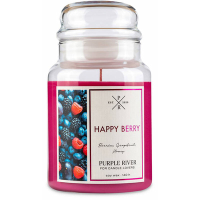 Candela di soia profumata in vetro grande frutti di bosco Happy Berry Purple River 623 g