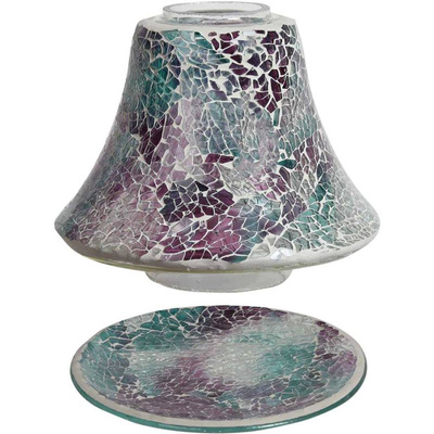 Ensemble abat-jour et support pour bougie Teal Crackle Woodbridge Candle