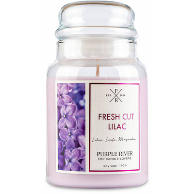 Grande bougie parfumée de soja dans en verre lilas en fleurs Fresh Cut Lilac Purple River 623 g