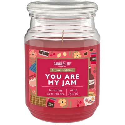 Duża truskawkowa świeca zapachowa w szkle You Are My Jam Candle-lite 510 g