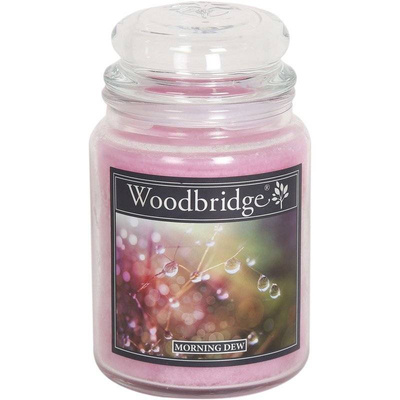 Candela profumata grande in barattolo di vetro con due stoppini Morning Dew Woodbridge Candle 565 g