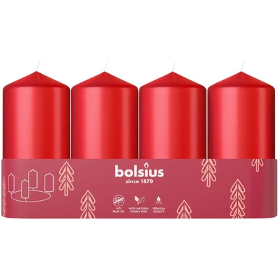 Bolsius brick trunk candle set of 4 pcs unscented advent pillar 10 cm 100/48 mm - Red