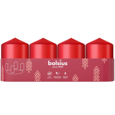 Bolsius brick trunk candle set of 4 pcs pillar unscented advent candle 6 cm 60/40 mm - Red