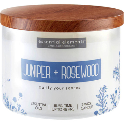 Grande bougie d'aromathérapie parfumée au soja en verre à trois mèches Juniper Rosewood Candle-lite 418 g