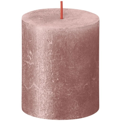 Bolsius Rustic Shimmer Stamm Kerze rustikal metallisiert unparfümiert 8 cm 80/68 mm - Pink Pink