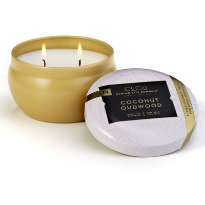 Bougie parfumée dans une boîte en métal avec deux mèches Coconut Oudwood Candle-lite 177 g