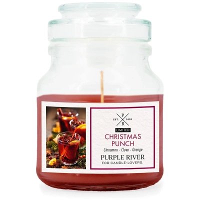 Bougie de soja parfumée de Noël dans un verre anis-orange Christmas Punch Purple River 113 g