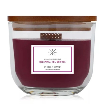 Bougie parfumée en verre avec mèche en bois baies rouges Relaxing Red Berries 370 g Purple River