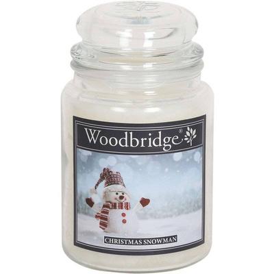 Grande bougie parfumée de Noël dans un pot en verre avec deux mèches Christmas Snowman Woodbridge Candle 565 g