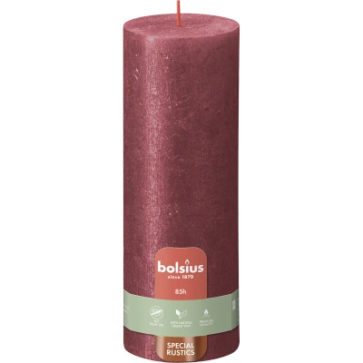 Bolsius Rustic Shimmer trunk solid candle rustic metallized unscented 19 cm 190/68 mm - Red Red