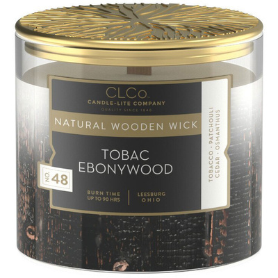 Duża świeca zapachowa w szkle z drewnianym knotem Tobac Ebonywood Candle-lite 396 g