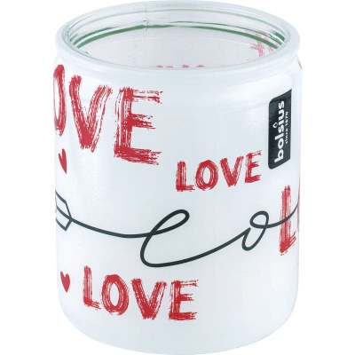 Bolsius Love bougie parfumée en verre pour la Saint-Valentin 82/68 mm avec inscription - Linen